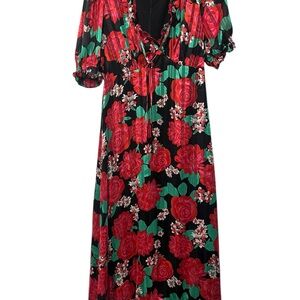 Floral Black and Red Maxi Dress